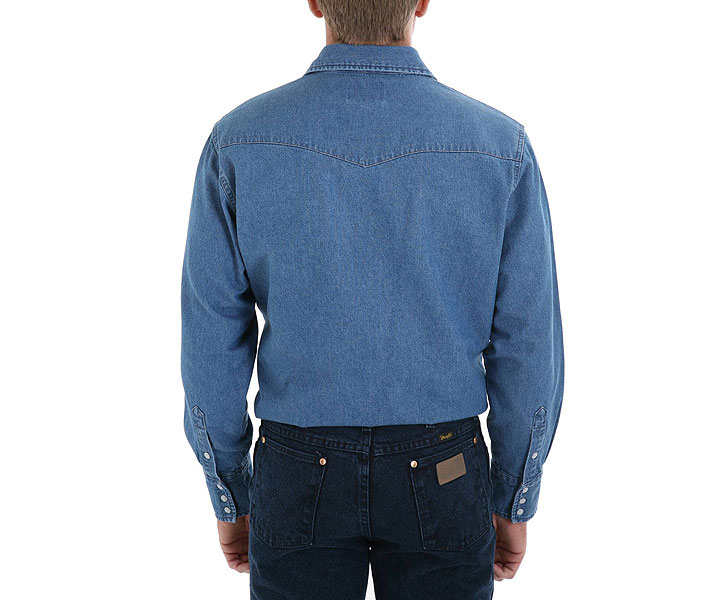 Wrangler Men's Stonewash Denim Long Sleeve Work Shirt